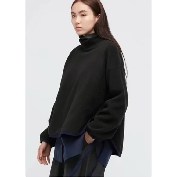 White Mountaineering x Uniqlo Beige Mock Neck Loose Fit Fleece Pullover Sweater - Picture 5 of 7